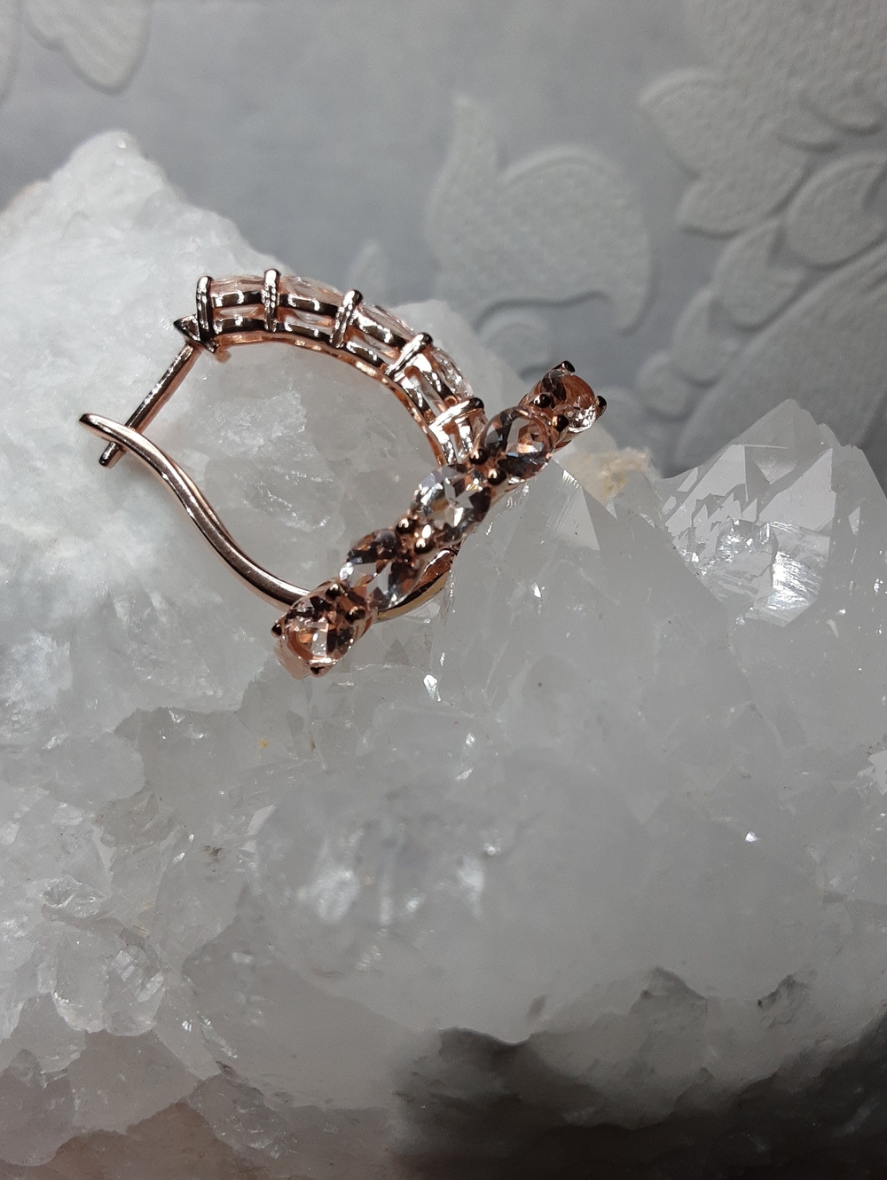 925 Rose Gold Over 925, Morganite Hoop Earrings.